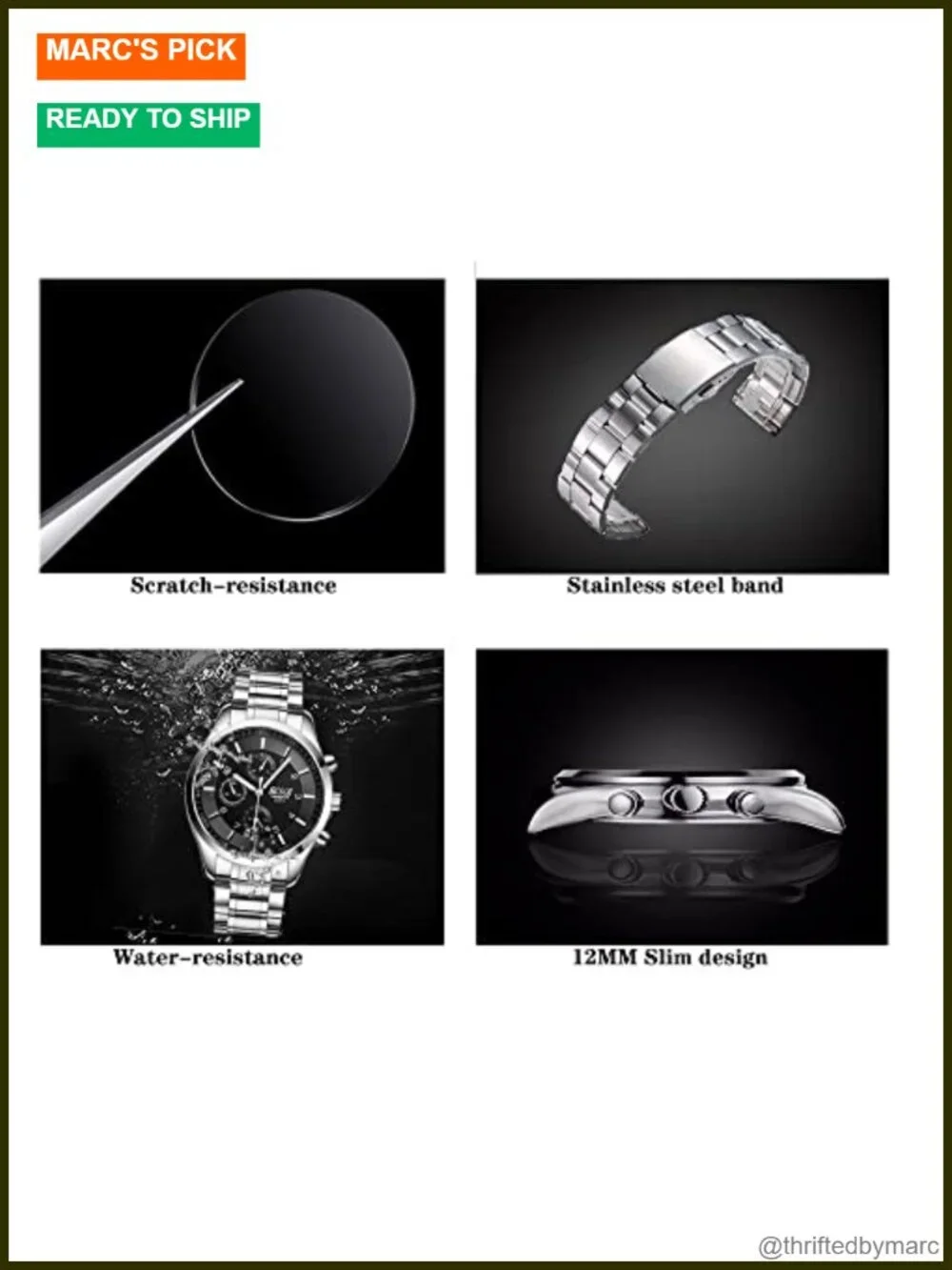 Men's 40mm Analog Watch – Auto Date & Day, Stainless Steel, Quartz Movement,